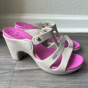 CROCS Cream and Pink Heeled Shoes with Chunky Design